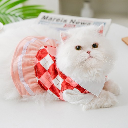 Wear Cat Clothes Spring Thin Section Kitten Plaid Skirt Dog Pet Clothing