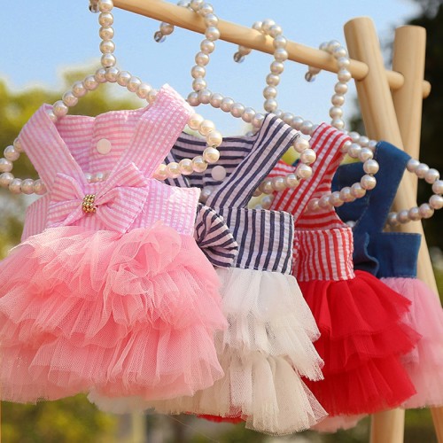 Dog Clothes Cat Clothing Pet Supplies Striped Suspenders Mesh Skirt Dress