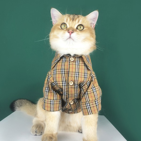 Pet Dog Cat Clothes Summer Thin Fashion Brand Male Cat Handsome Shorthair Kitten Plaid Cat Shirt Fashion